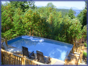 The swimming pool at Cufra Cliffs B&B, Thetis Island, BC