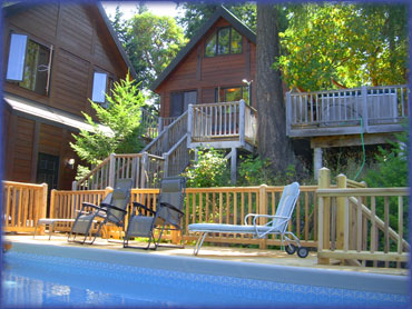 The swimming pool and fire suppression reservoir at Cufra Cliffs B&B, Thetis Island, BC